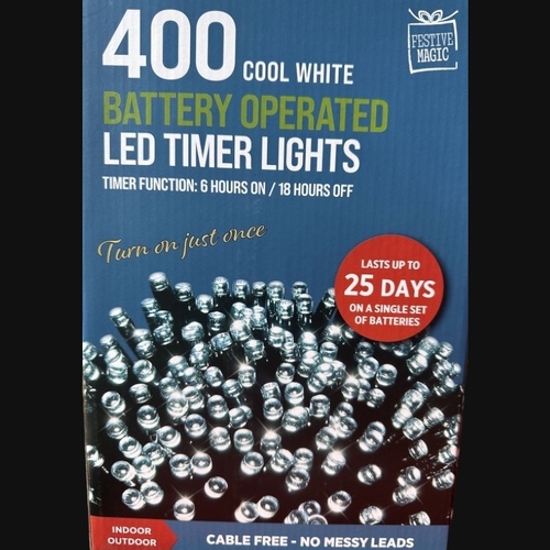 31.9m Battery Cool White Lights -  400 Bulbs