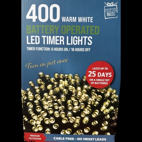 31.9m Battery Warm White Lights-  400 Bulbs 