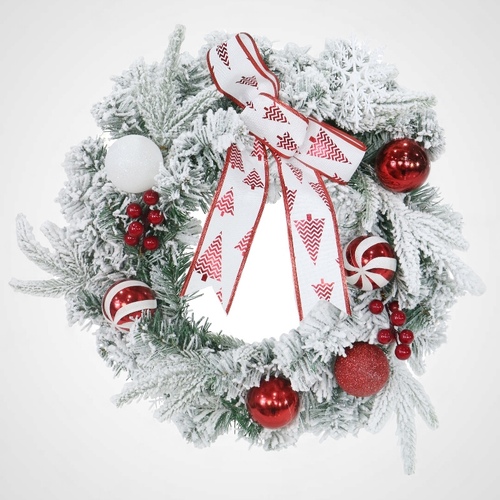 45cm Snowy Red Bauble Wreath-AVAIL OCT 2024