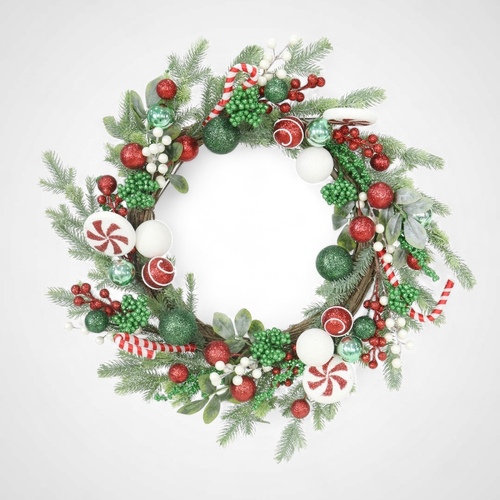 55cm Pine Candy Cane Wreath - AVAIL OCT 2024