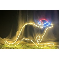 Warm White Kangaroo with Christmas Hat Rope Light Motif