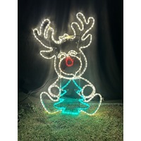 Sitting Reindeer with Tree Rope Light Motif