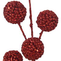 6 Ball Red Glitter Stem