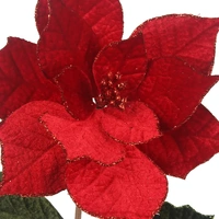 22cm Red Poinsettia W/Leaves