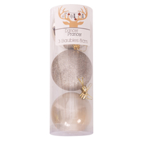 8cm Champagne Shatterproof Bauble 3pk