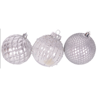 8cm Silver Bauble with Silver Glitter Detail (A)