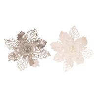 15cm Silver Glitter Poinsettia Flower with Clip