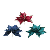 Rich Embossed Velvet Navy Poinsettia with Clip - AVAIL OCT 2024