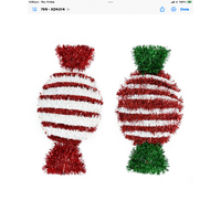 Tinsel Candy Cane Striped Lolly Plaque(Red/Green) - AVAIL OCT 2024