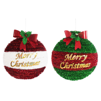 Tinsel Bauble Plaque with Bow Red/Green 