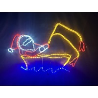 Santa Fishing in Boat Rope Light Motif 