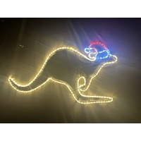 Warm White Kangaroo with Christmas Hat Rope Light Motif