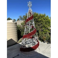 3m Red and White Snowflake Cone Tree Rope Light Motif