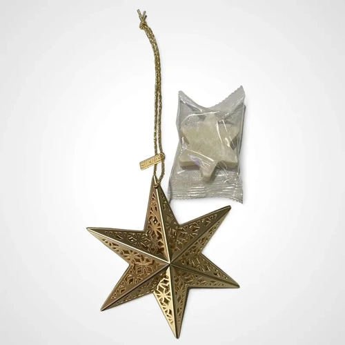 Gold Star Ornament with White Winter Fur