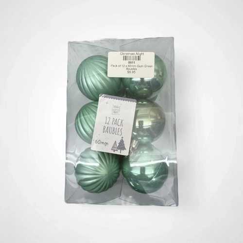 Pack of 12 x 60mm Gum Green Baubles