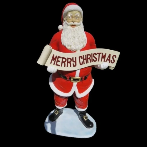 5' Resin Santa with Merry Christmas Banner