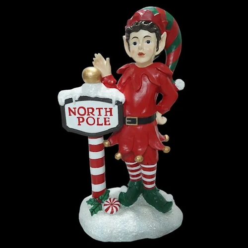 Resin Elf with North Pole Sign 