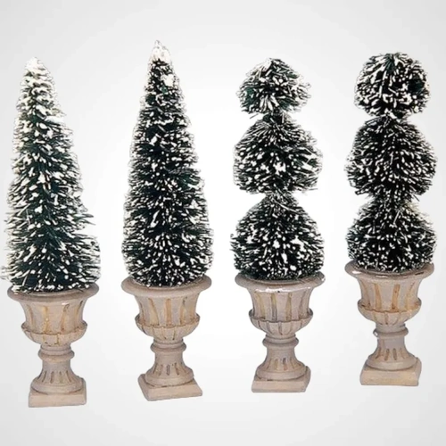 Lemax Cone-Shaped & Sculpted Topiaries, Set of 4