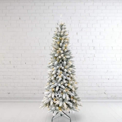 7 Foot Lit Slim Snow Christmas Tree