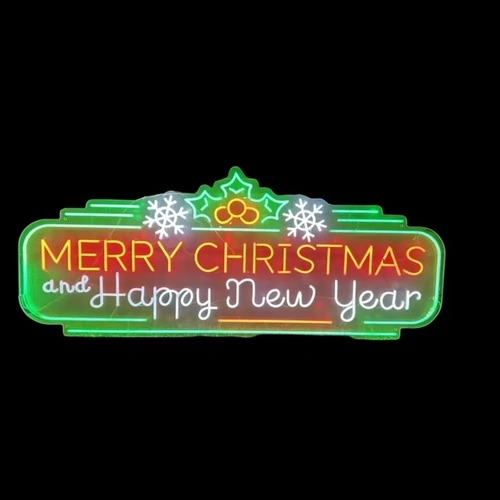 Neon Merry Christmas Happy New Year Rope Light Motif