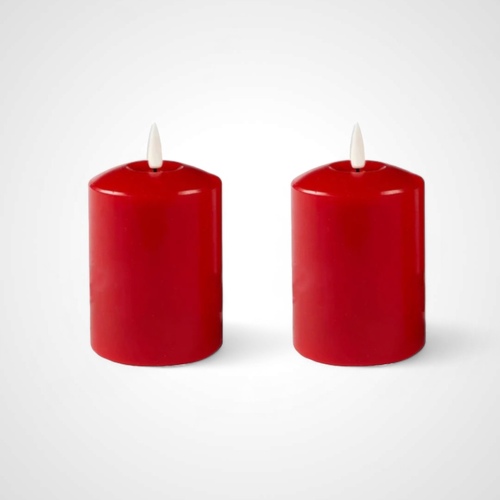 Red LED Battery Candles x 2 - 13.5cm high