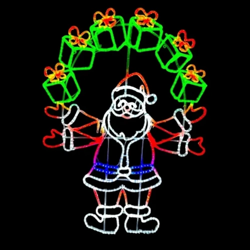 Giant Santa Juggling Presents Rope Light Motif