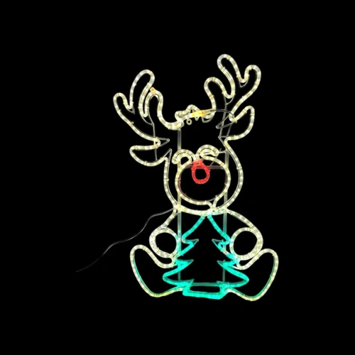 Sitting Reindeer with Tree Rope Light Motif