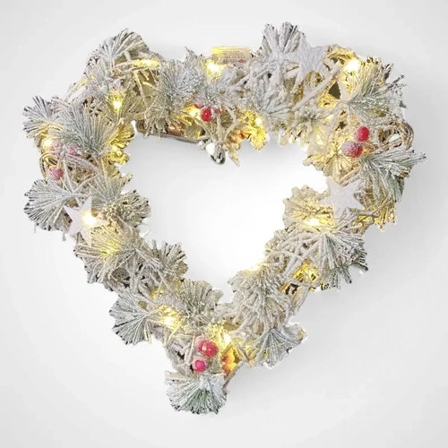 Flocked Heart Shaped Wreath with 30 Lights