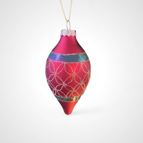 Red with Gold Appliqué Teardrop Tree Bauble