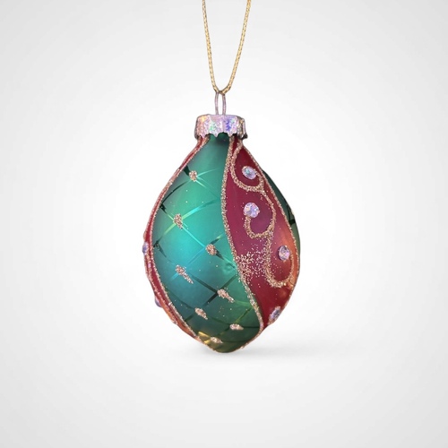 Red & Green Jewelled Teardrop Tree Bauble