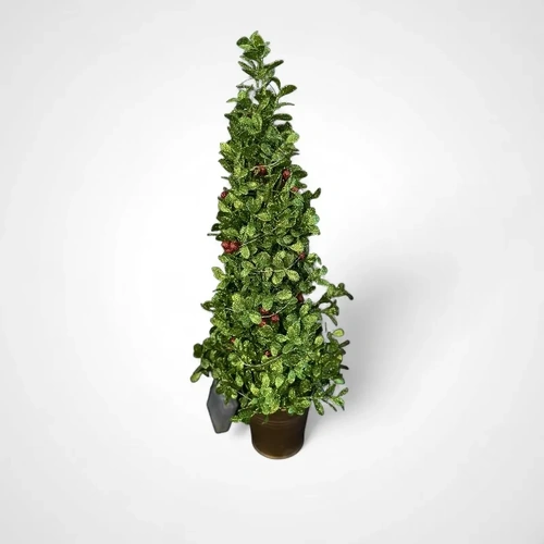 50cm Buxis with Berries & Lights Tree in Gold Pot