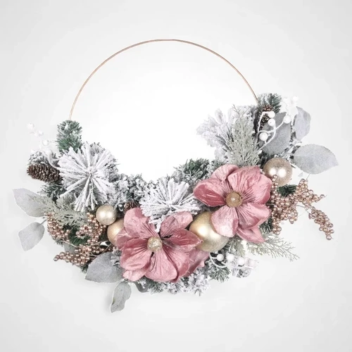 60cm Pink Magnolia Metal Wreath