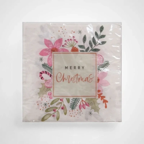 Pk20 2ply Pink Merry Christmas Napkins