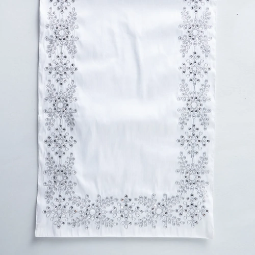 White Dupion Embroidered Table Runner