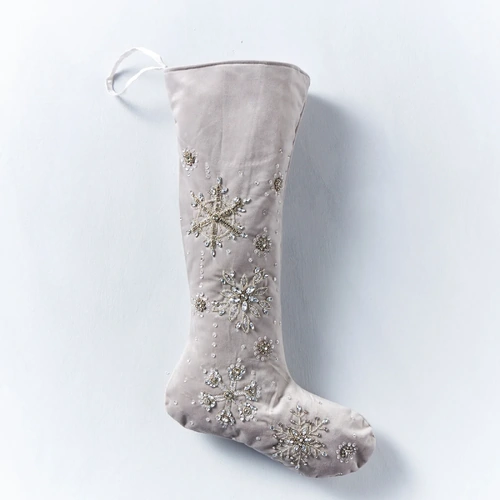 Silver Velvet Stocking w/Silver Beading