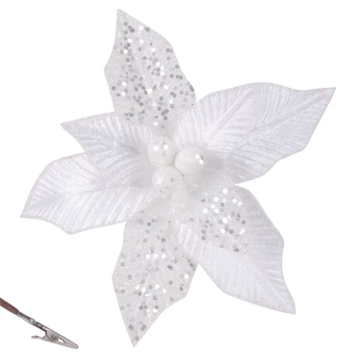 19cm White Poinsettia Flower With Clip