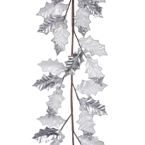 White & Platinum Holly Leaf Garland