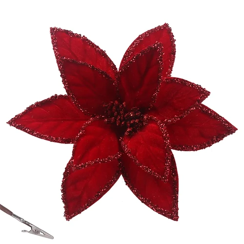 30cm Red Poinsettia W/Clip