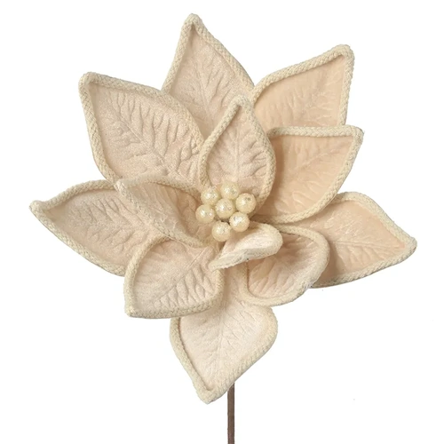 30cm Ivory Poinsettia w/Ivory Rope Trim