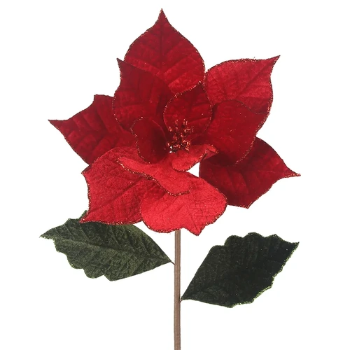 22cm Red Poinsettia W/Leaves