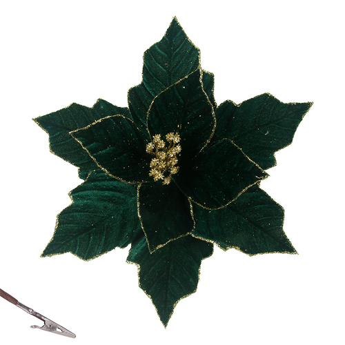 28cm Emerald Poinsettia W/Clip