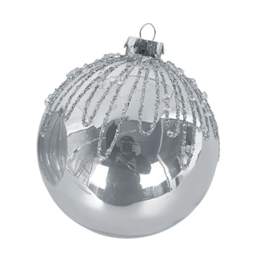 10cm Silver Glass Bauble (B)