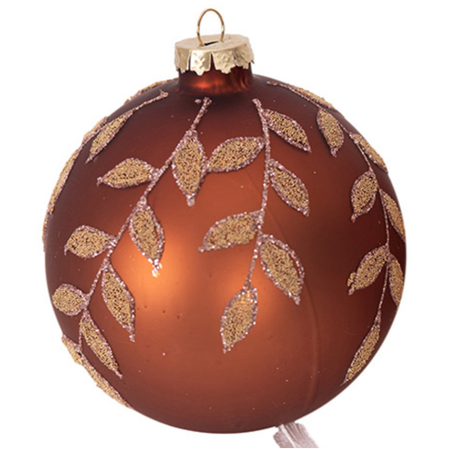 10cm  Copper Glitter Glass Baubles