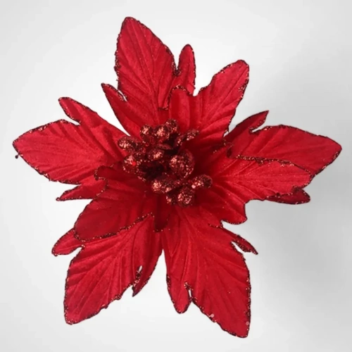 26cm Red Poinsettia W/Clip