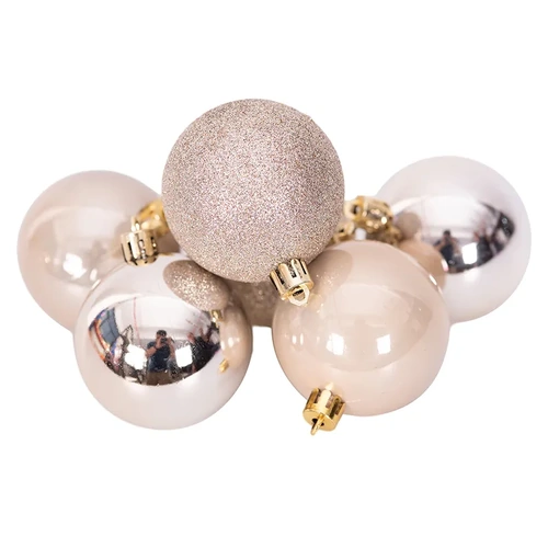 6cm Champagne Shatterproof Baubles 6pk