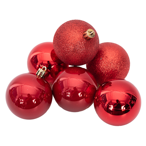 6cm Red Shatterproof Baubles 6pk