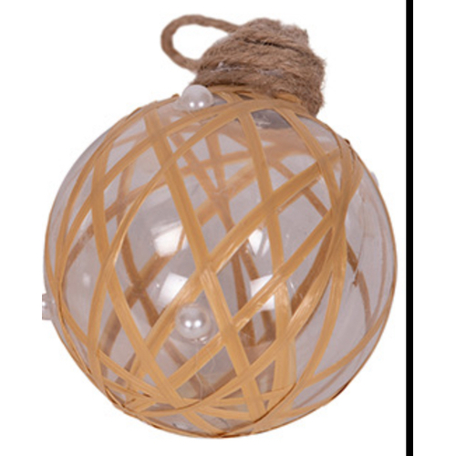 8cm Clear Bauble w/Raffia(C)