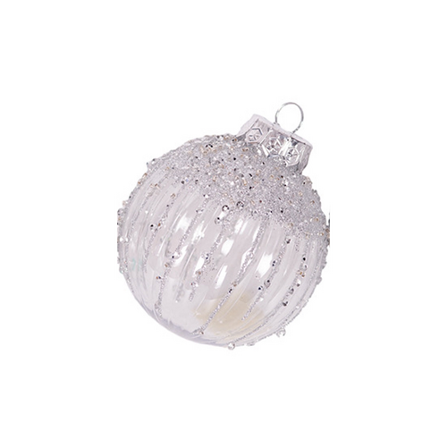 8cm Silver Bauble with Silver Glitter Detail (A)