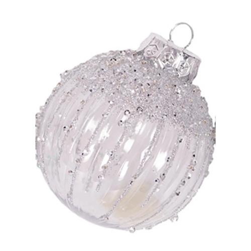 8cm Silver Bauble with Silver Glitter Detail (A)