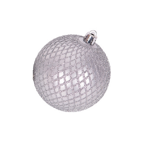 8cm Silver Bauble with  Glitter Detail (B)